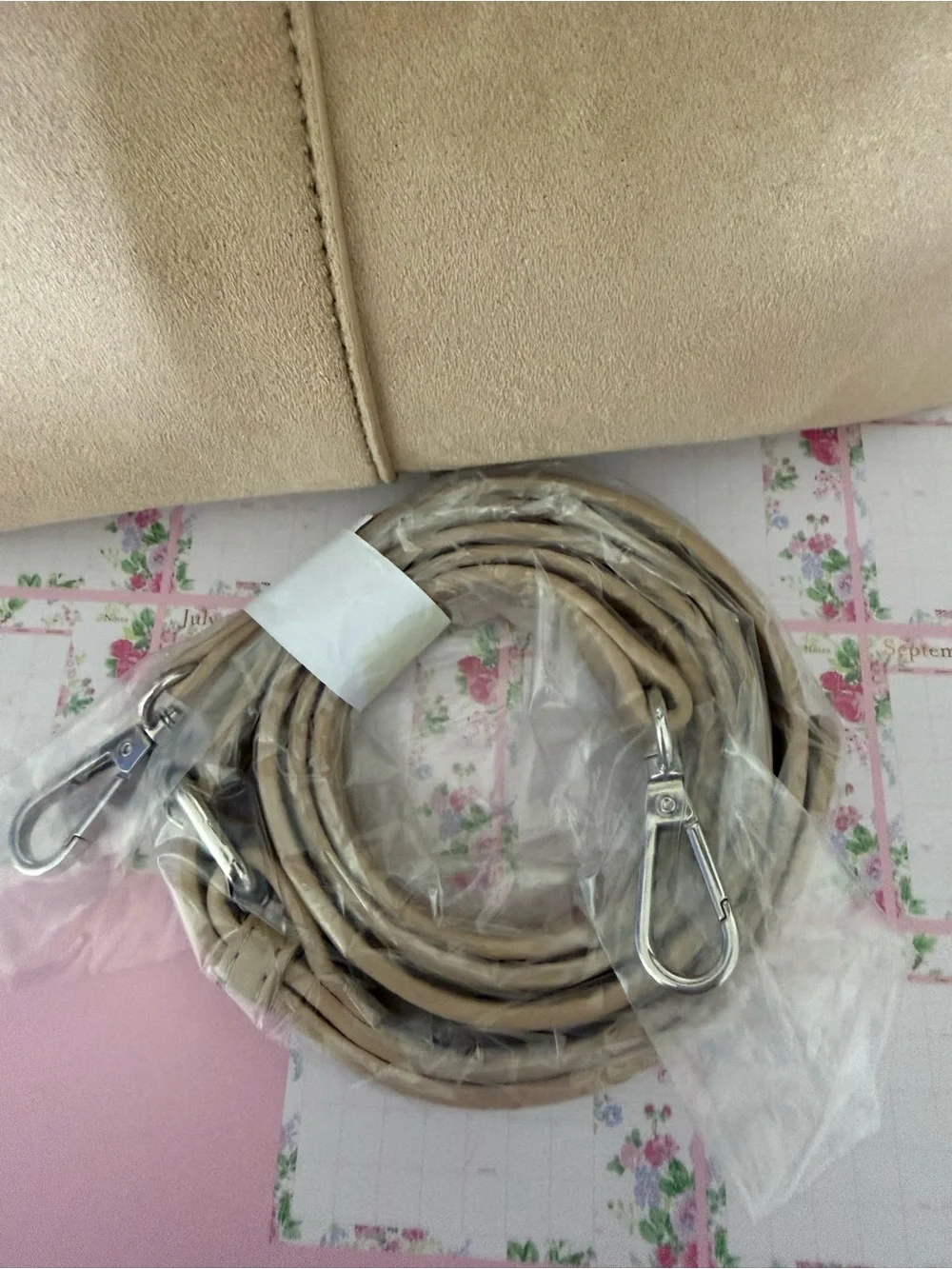 Suede Crescent Shoulder Bag in Beige